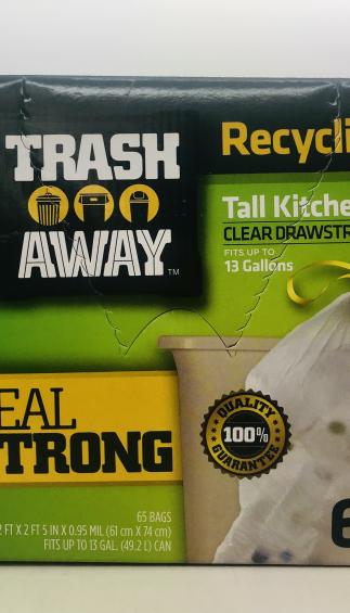 Trash Away Recycling  Tall Kitchen Clear Drawstring 65 Bags