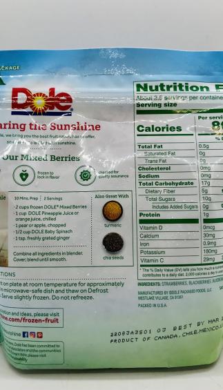 Dole Mixed Berries Strawberries, Blackberries, Blueberries, & Raspberries Keep Frozen 340g