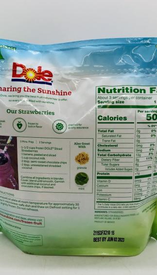 Dole Sliced Strawberries Keep Frozen 397g