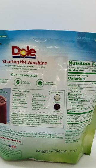 Dole Whole Strawberries Keep Frozen 454g