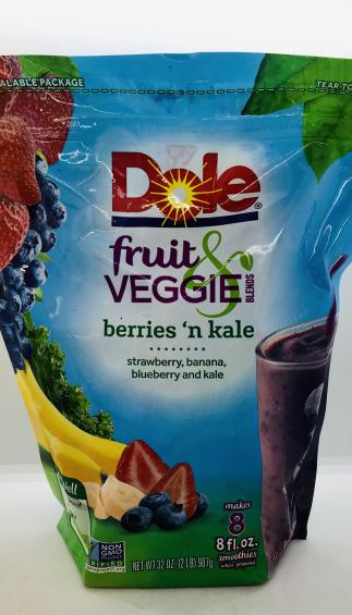 Dole Fruit & Veggie Blends Berries'n Kale Strawberry, Banana, Blueberry & Kale Frozen 907g