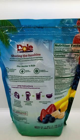 Dole Fruit & Veggie Blends Berries'n Kale Strawberry, Banana, Blueberry & Kale Frozen 907g