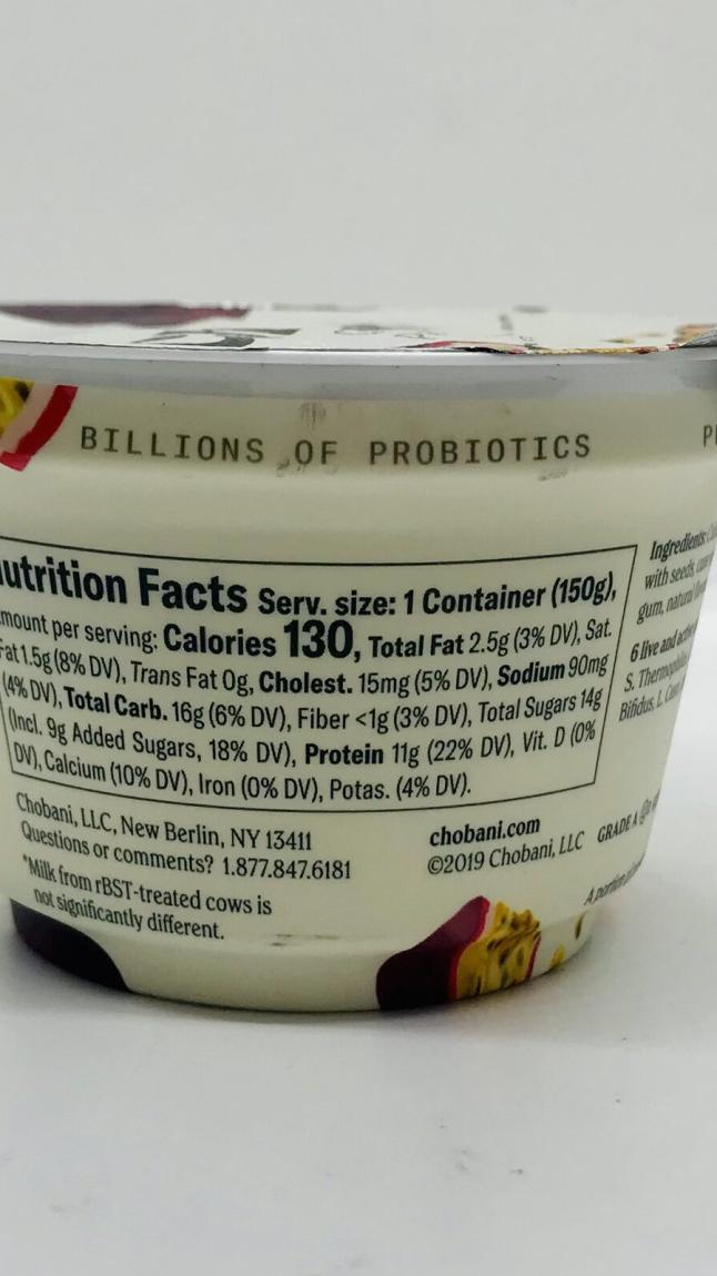 Chobani  Greek yogurt Passion fruit 150g.