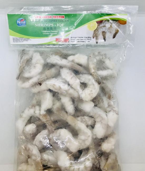 Raw Fresh Frozen Peeled & Deveined Tail-On Shrimps-IQF 908g