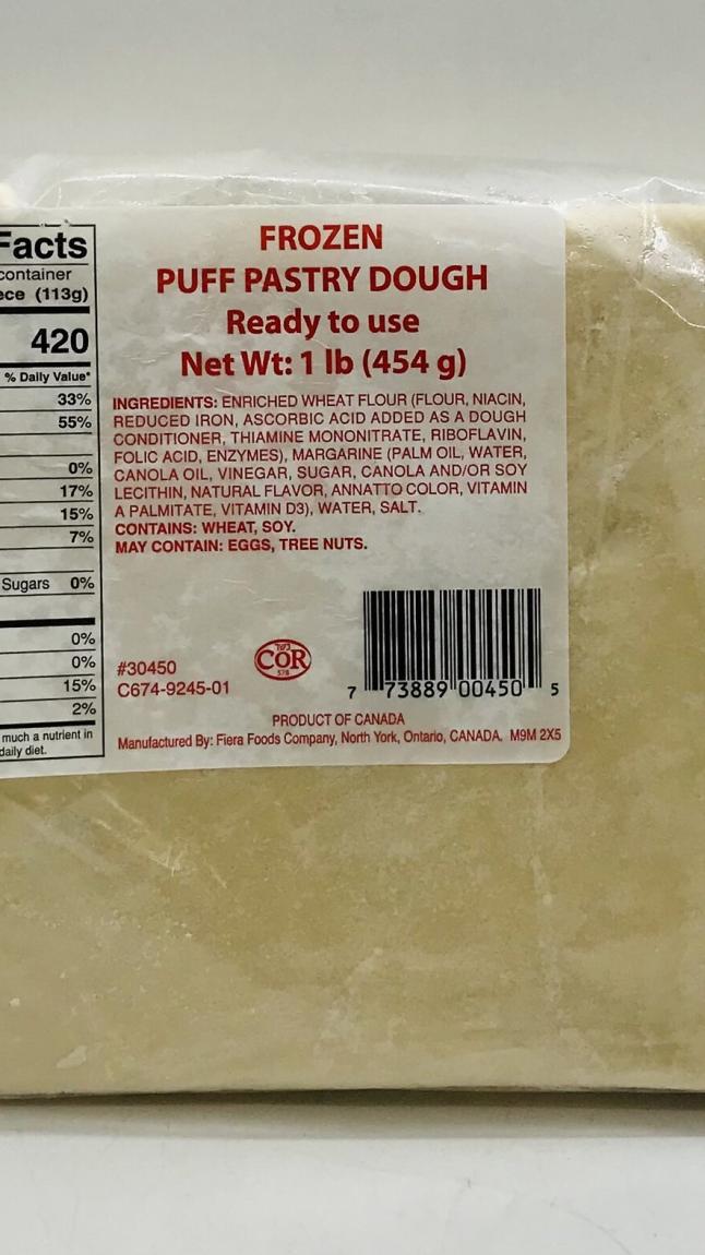 Frozen Puff Pastry Dough 454g.