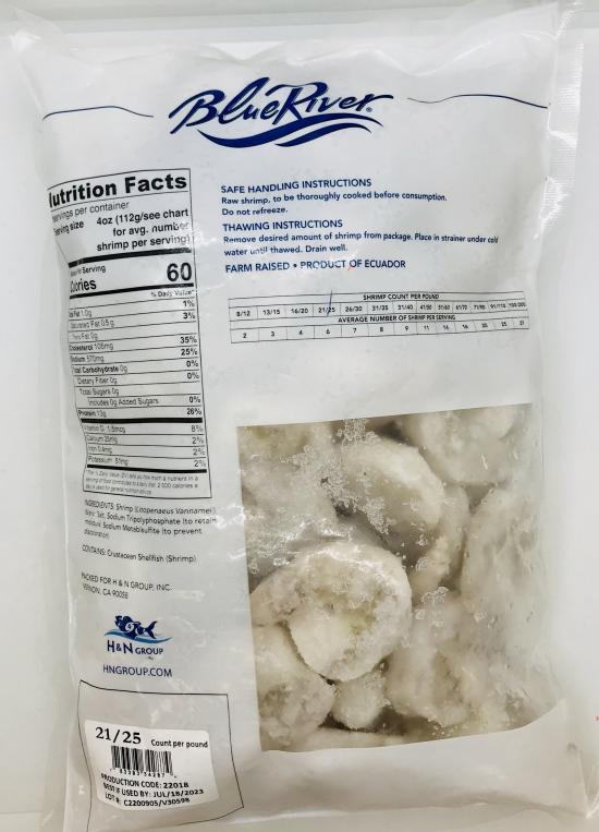 Blue River Premium White Shrimp Peeled & Deveined Tail Off 907g