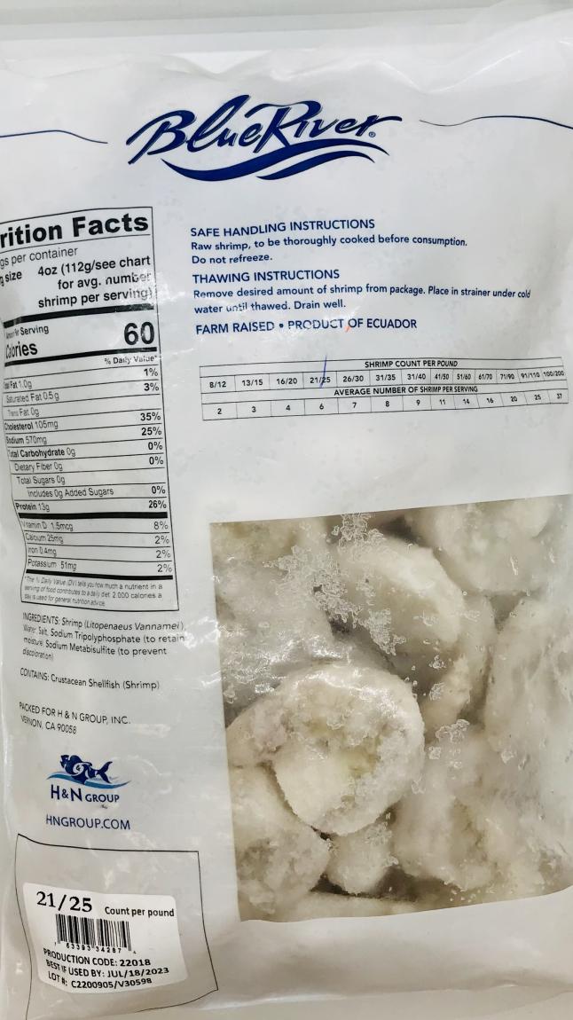 Blue River Premium White Shrimp Peeled & Deveined Tail Off 907g