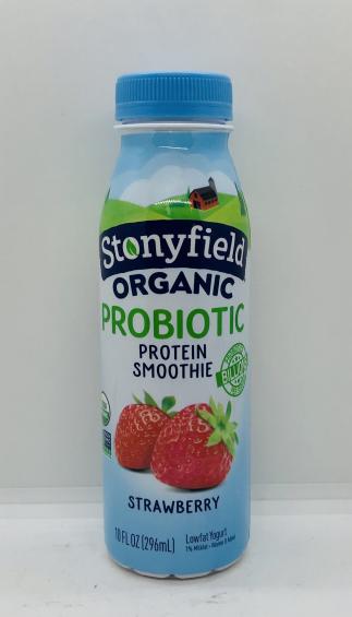 Stonyfield Organic probiotic strawberry smoothie 296mL.