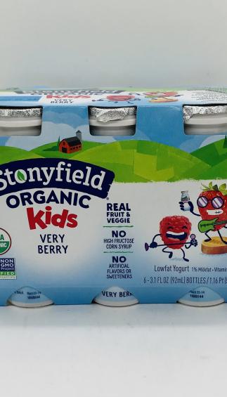 Stonyfield Organic probiotic very berry smoothie 552mL.