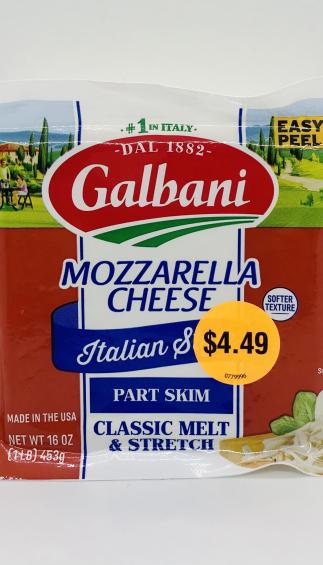 Galbani Mozzarella Part skim 453g.