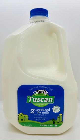 Tuscan dairy farms 2% reduced fat milk vitamin A & D 37% less fat than regular milk 1 gallon