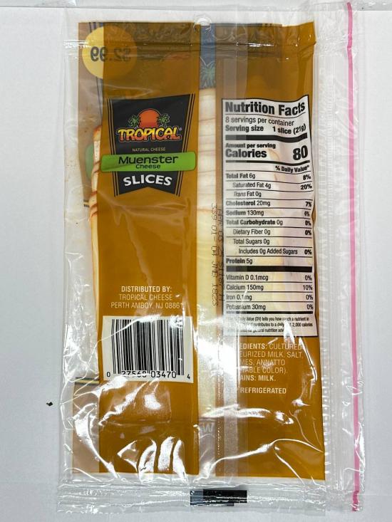 Tropical Natural Cheese Muenster Cheese Slices  170g