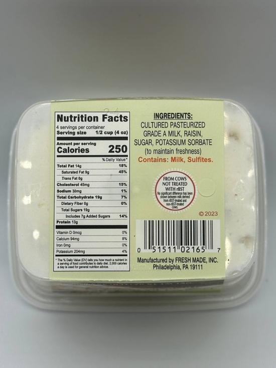 Fresh Made Farmer Cheese with Rasins 453g