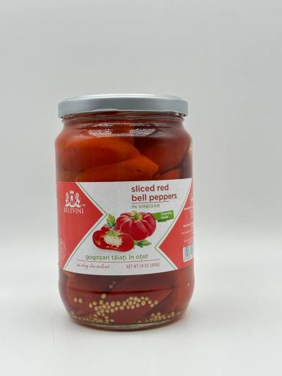 BELEVINI sliced red bell peppers in vinegar 680g