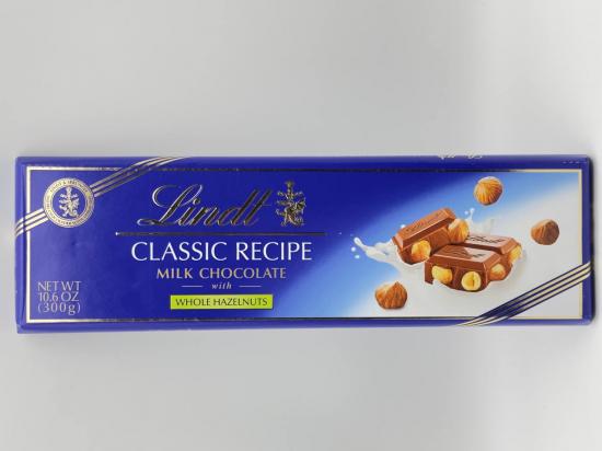 LINDT CLASSIC RECIPE WHOLE HAZELNUT & MILK CHOCOLATE 300G