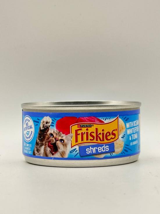 FRISKIES SHREDS WITH OCEAN WHITEFISH & TUNA IN SAUCE 156G CAT FOOD