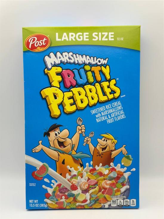 Fruity Pebbles sweetened rice cereal with marshmallows 382g