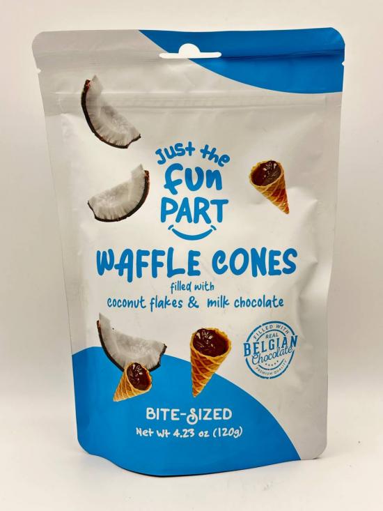 JUST THE FUN PART WAFFLE CONES WITH COCONUT & MILK CHOCOLATE 120g