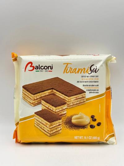 BALCONI TIRAMISU COFFE-WET SPONGE CAKE WITH MASCARPONE CREAM & DUSTED WITH COCOA POWDER 400G