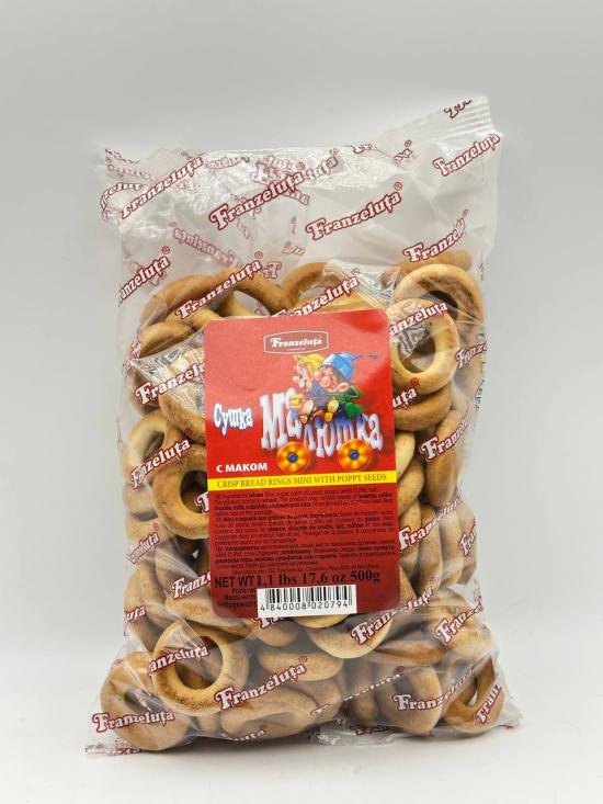 FRANZELUTA CRISP BREAD RINGS MINI WITH POPPY SEEDS 500G