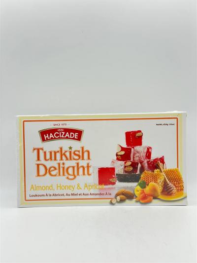 HACIZADE TURKISH DELIGHT ALMOND , HONEY & APRICOT 454G